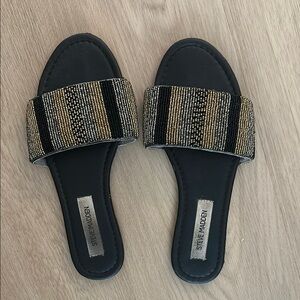 Steve Madden Black and Gold Slide Sandals
